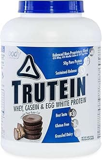 Body Nutrition Trutein High Protein Powder: 45% Whey, 45% Casein, 10% Egg White Protein Shake Mix, Gluten-Free, Low Sodium, Low Carb Protein Supplement for Men & Women, Chocolate Peanut Butter, 4lb
