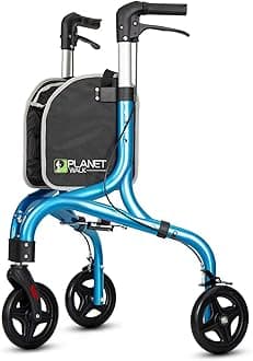 alk Premium 3 Wheel Rollator Walker for Seniors - Ultra Lightweight Foldable Walker for Elderly, Aluminum Three Wheel Mobility Aid, Brilliant Blue