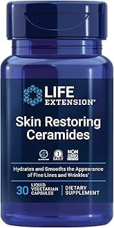 Life Extension Skin Restoring Ceramides - Promotes Hydration & Encourages Healthy Ceramide Levels in Skin - Once-Daily Oral Supplement - Non-GMO, Gluten-Free – 30 Liquid Vegetarian Capsules