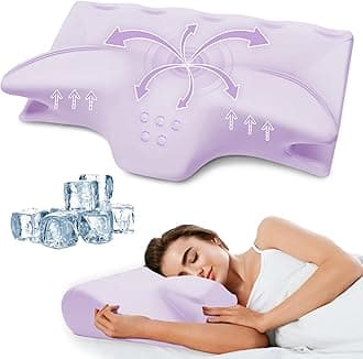 Cervical Pillow for Neck Pain Relief, Cooling Contour Memory Foam Pillows Support Odorless Ergonomic Neck Pillow Adjustable Orthopedic Bed Pillow for Side Back Stomach Sleeper with Pillowcase,Purple