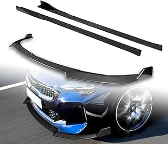 Q1-TECH, 9-Piece Front Bumper Lip & Side Skirt Extensions Diffuser Fit for 2018 2019 2020 2021 2022 2023 Kia Stinger (GT-Line), Front Bumper Lip Spoiler Air Chin Body Splitter ABS (Painted Carbon)