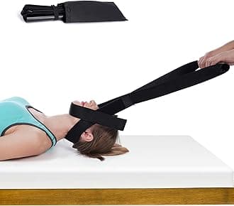 Neck Stretcher Strap, Spine Chiropractic Decompression Tool with Chin Belt. Cervical Neck Traction Device (Traction Belt-Black)