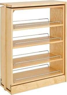 Rev-A-Shelf Pullout Shelf Organizer for Base Kitchen or Bathroom Cabinets, Wood Filler Pantry Storage or Spice Rack, Maple, 9" x 23" x 30", 432-BF-9C