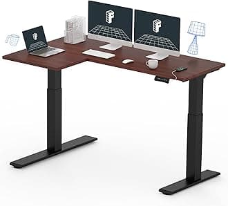 FLEXISPOT 63 inch L-Shaped Standing Desk, Electric Height Adjustable Desk, Sit Stand Large Corner Desk, Memory Preset Controller, Modern Design, Black Frame + Mahogany Top
