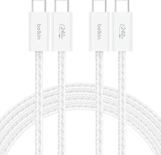 USB C to USB C Cable 2-Pack, 6.6ft, 240W - USBC to USBC Cable, iPhone Charger Cord, Soft, Braided, Flexible for iPhone 17, Galaxy S25, Pixel 10, MacBook, Chromebook, iPad Pro, Switch - White