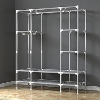 Canvas Wardrobe with 4 Drawers, Light Coffee | Multi-Functional Clothes Storage with Hanging Rail and Shelves, Durable and Space-Saving, 150X45X170CM