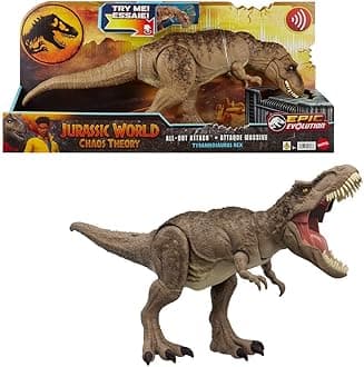 Jurassic World Chaos Theory All-Out Attack Tyrannosaurus Rex Dinosaur Action Figure Toy, T. rex with Rampage Attack, Chomp & Roar & Evolved Spikes, Digital Play