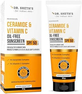 Ceramide & Vitamin C Oil-Free Sunscreen SPF 50+ PA++++ In-Vivo Tested For Healthy & Bright Skin Lightweight & Non Greasy For UVA/UVB & Blue Light & IR Protection No white cast