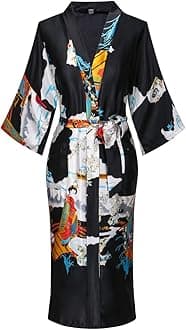 DandyChic Women's Long Floral Satin Robes Imitation Silk Sleepwear Bridal Dressing Gown for Bridesmaid Nightgown