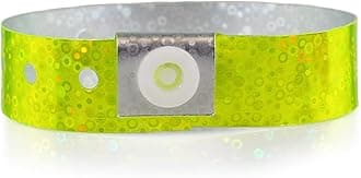 100 WristCo Yellow Holographic Plastic Wristbands for Events – Extended Wear, Glowing Color Prevents Reuse – Premium-Grade Bracelets for Hospital & Medical ID, Party & VIP Identification