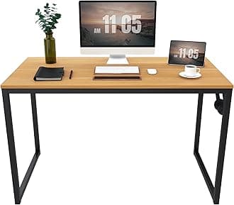 SANODESK Computer Desk 47 inch Sturdy Design Writing Table, Modern Simple Desk for Home Office Workstation, Study Desk with Iron Hook (Maple)