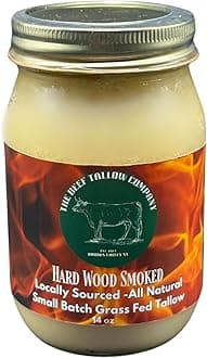 The Beef Tallow Company | 100% Pure small batch, pasture raised beef tallow |Hardwood smoked & Dry Rendered, not deoderized, Rich beef flavor |Saftey shrink sealed glasss jar | Locally sourced and made in the Hudson Valley | No additives, No preservatives, All Natural , Keto, Paleo friendly | No GMO, Microplastic free (Smoked beef tallow)