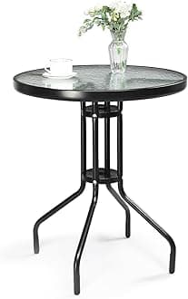 VINGLI Outdoor Bistro Table, 24" Patio Table Steel Frame Tempered Glass Top, Dining Tables for Balcony Garden Poolside (24‘’ Round)