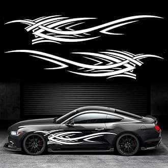 2Pcs 94.4'' Universal Flame Graphics Car Auto Body Side Sticker Racing Sports Self-Adhesive Side Strip Decal Decoration Accessories for Truck SUV Off-Road Vehicles (Style2 White)