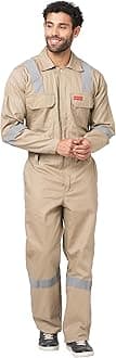 Men's 100% Cotton Industrial Boiler Suit (Work Wear Coverall/Dungarees) with Reflective Tape, 200 GSM.(Col. Beige, Size 40 - L)