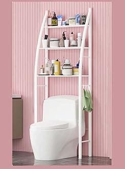 Lukzer 3 Layer Over The Toilet Storage Rack Metal Bathroom Shelf Space Saving Organizer for Laundry Room Wash Basin Floor Stand (White/166 x65x 25cm) (CH-025)