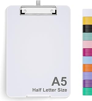 Hongri A5 Clipboard with Storage, Metal Retractable Pen Holder, 6 x 9'' Nursing Plastic Foldable Clip Board, Size 9.4 x 6.1 x 0.9 in, Office Supplies, School Supplies, Menu Box for Work, White