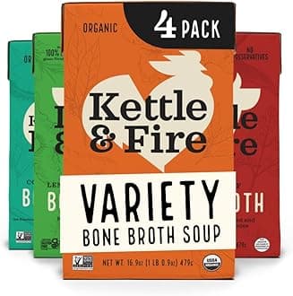 Kettle and Fire Beef and Chicken Beef Bone Broth Variety Pack, Keto, Paleo, and Whole 30 Approved, Gluten Free, High in Protein and Collagen, 4 Pack