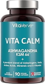 Vita Calm All-in-One Stress Relief with Ashwagandha KSM 66 12000mg (High Strength 12 to 1 Extract), Passion Flower, Lemon Balm, Bacopa, L- Theanine, Magnesium, B Complex, Folate & Zinc