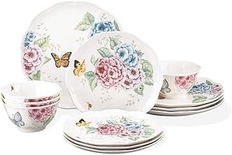 Lenox Dinnerware Set, Butterfly Meadow Hydrangea 12-Piece Set, Service For 4, Made From Ceramic Porcelain, Dishwasher And Microwave Safe, Plates And Bowls Sets, Home & Kitchen (Assorted, 12 Piece)