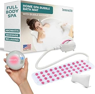 Bubble Bath Mat - Portable Spa Bubble Bath Massager with Waterproof Bath Light & Pillow, Adjustable Bubble Intensity, Easy Button Control, Remote Control (Pink)