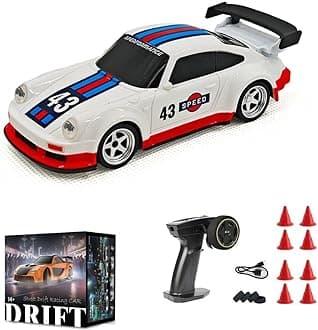 Aetheria 1/43 RC Drift Racing Car with Gyro, 4WD Fully Proportional Mini Electric Race Vehicle with LED Lights Remote Control High Speed Car for Adult Outdoor - Ready to Run (Gyro Red White)