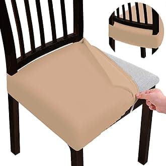BRIDA Stretchable Floral Geometric Printed Dining Chair Seat Covers Elastic Chair Seat Case Protector, Slipcovers (Plain Camel, 4 Seat Cover)