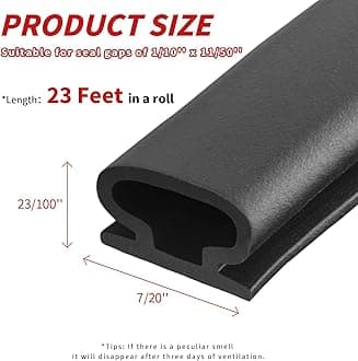 Fingwerk 23 Feet Rubber Air Stripping Door Seal Strip, Self-Adhesive Backing D-Shape Weatherstripping Large Gap for Door Frame Insulation, Easy Cut Size (Brown)