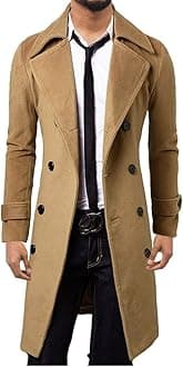 Mens Winter Trench Coat Long Jacket Double Breasted Overcoat Light Brown XS