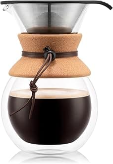 34oz Pour Over Coffee Maker, High-Heat Borosilicate Glass with Reusable Stainless Steel Filter and Double Wall Cork Grip - Made in Portugal