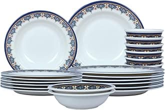 20 piece Melamine Dinner Set 6 Dinner plates, 6 Soup plates, 6 Rice bowl, 2 Salad Bowl, Dishwasher safe, Storng and Durable Long lasting material