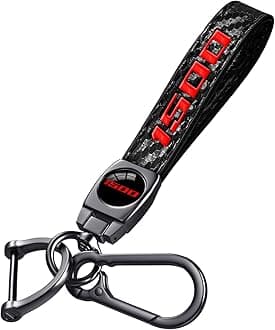 Black 1500 Keychain for Dodge Charger Challenger Durango RAM, Black Carbon Fiber Leather & Metal Car Key Fob Holder, Red 1500 Car Keychain Accessories