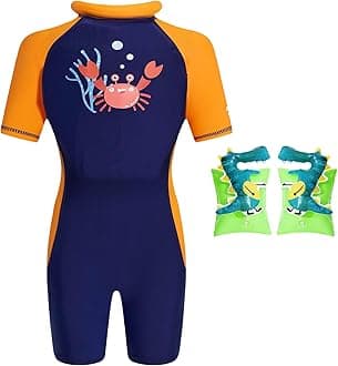 Floatation Swimsuit One Piece Swimwear Float Suit Swim West, Toddler Bathing Suit Rash Guard with Arm Floaties