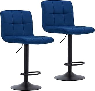 DUHOME Velvet Bar Stools Set of 2, Bar Chairs Set Counter Height Bar Stool Adjustable Swivel Island Stools for Kitchen Pub, Dark Blue
