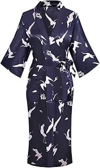 DandyChic Women's Long Floral Satin Robes Imitation Silk Sleepwear Bridal Dressing Gown for Bridesmaid Nightgown