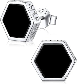 ChicSilver 925 Sterling Silver Viking Rune Natural Black Onyx Stud Earrings For Women Men