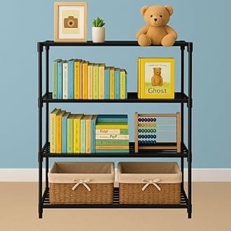 Esie Houzie 4-7 Tier Book Self Portable Book Shelf, Kids Books Racks for Home Plastic, Bookshelf for Home, Book Shelves, Storage Container, Book Rack for Study Room/Library/Bedroom (4, Black)