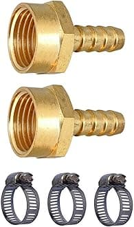 ESEKSAFAR 1/2" inch BSP Thread Barb hose fitting 1-Way Union Pipe Joint, 3pc Hose clamp, (Female 2pc 1/2" Thread x Barb Hose fitting 5/16" (8mm))