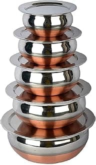 Kc Stainless Steel Copper Bottom Kitchen Serving, Cooking Bowl | Handi Set 5-Pieces | Biryani Handi With Cover, 1830 Milliliter - 1830 Ml