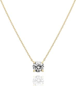 PAVOI 14K Gold Plated Swarovski Crystal Solitaire 1.5 Carat (7.3mm) CZ Dainty Choker Necklace | Gold Necklaces for Women