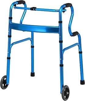 Goplus 3 in 1 Folding Walker with 5 inch Wheels, Mobility and Walking Aid up to 200 kg, Can Be Used as Toilet Safety Rail, Narrow Walking for Elderly