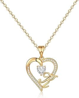 YesteelHeart Initial Necklace for Women, 14K Gold Plated Cubic Zirconia Heart Pendant Necklace, Dainty Initial Charm Necklace Alphabet Letter A to Z Initial Jewelry for Women Girls