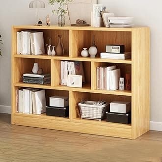 LITFAD Wood Modern Cube Bookcase with Closed Back and Multiple Shelves Floor Storage Cabinet for Home Office Study Room Library - Natural 39.4" L x 9.1" W x 39.4" H