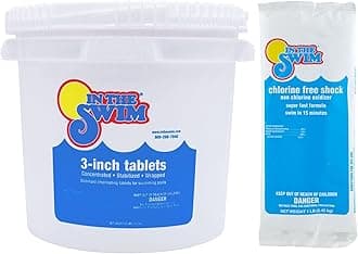 In The Swim Chlorine-Free Shock & Chlorine Tablets Bundle: 24 x 1 Pound Bags & 25 Pound Bucket of 3 Inch Stabilized Tablets