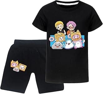 Lankybox Boys' Shorts Cotton Casual Comfort Shorts for Boys Casual Summer Cool Kids Sports Pants and Top Tee