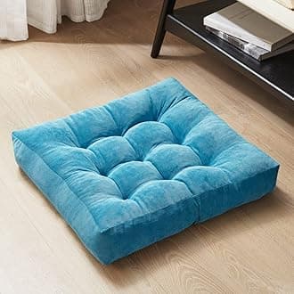 Meditation Floor Pillow, Square Large Pillows Seating for Adults, Tufted Corduroy Thick Cushion for Living Room Tatami, Turquoise, 22x22 Inch