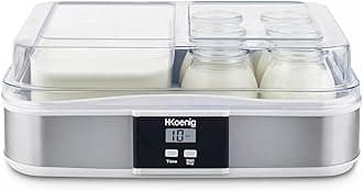H.Koenig Yogurt Maker 12 Pots ELY120, Capacity 12 x 160 ml, Programmable, LCD Display, Stainless Steel Body, BPA-Free, Dishwasher Safe, Automatic Shut Off, Power 21.5 W