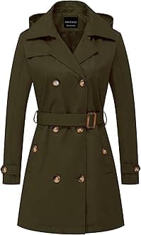 CREATMO US Women's Trench Coat Double-Breasted Classic Lapel Overcoat Belted Slim Outerwear Coat with Detachable Hood
