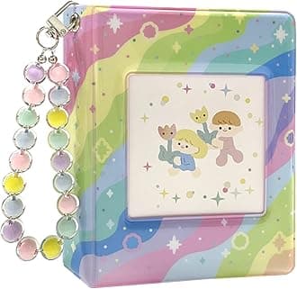 YAHUIPEIUS 3 Inch Mini Photo Album, Square Hollow Card Binder Photo Album Kpop Photo Card Holder with Colorful Bead Chain 80 Pockets