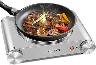 Hot Plate, CUSIMAX Electric Burner 1500W Hot Plate Cooking Single Burner Electric Stove with Heat-up in Seconds Adjustable Temperature Control Silver Stainless Steel Body, Your Kitchen Assistant